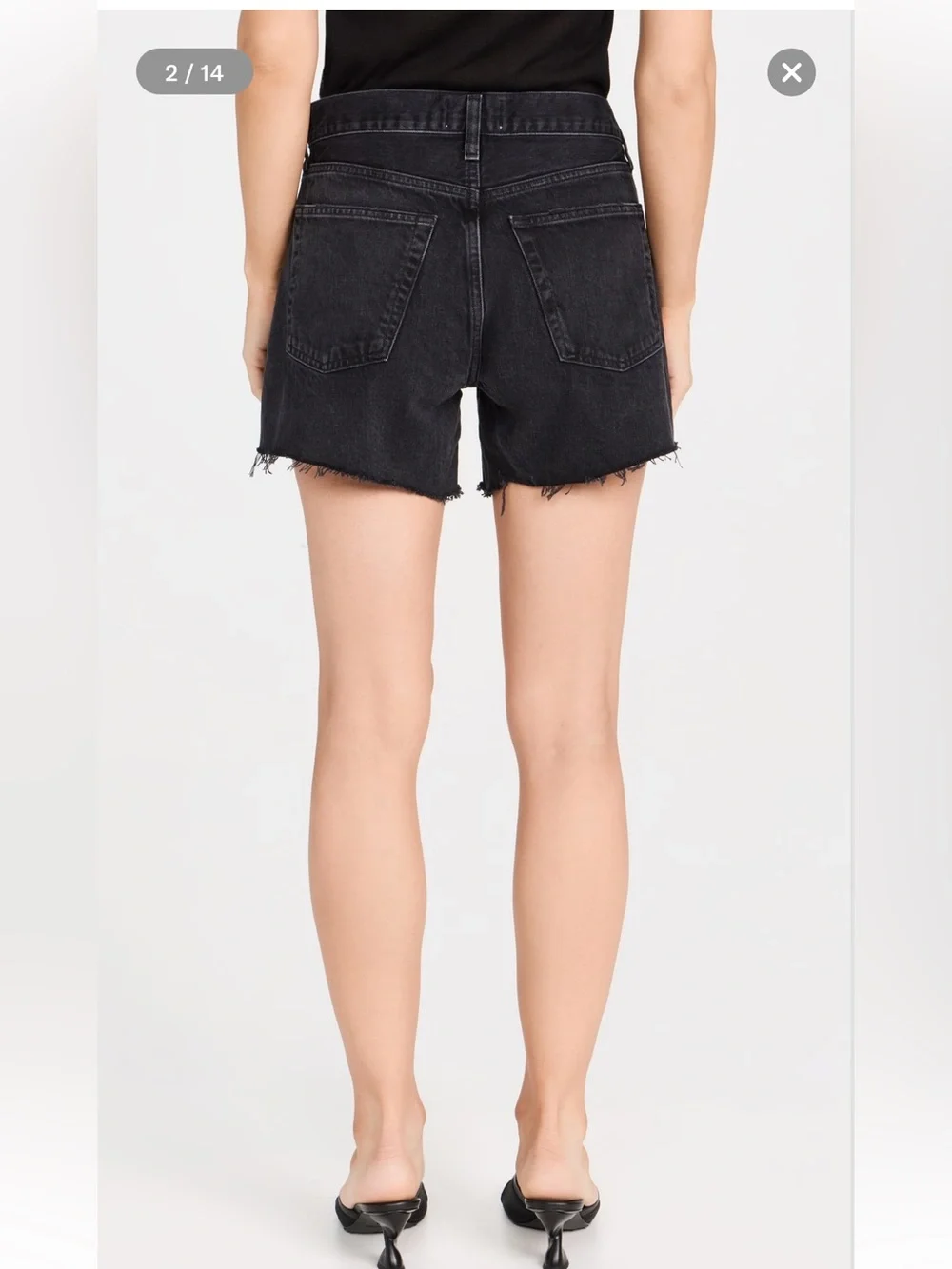 AGOLDE Parker Long Black Frayed Hem Denim Shorts